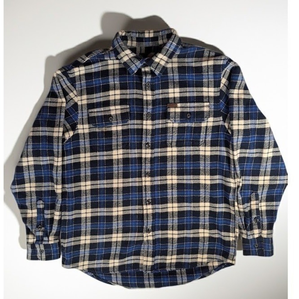 Orvis Classic Collection Blue Plaid Heavy Cotton Flannel Shirt Men's M Pockets